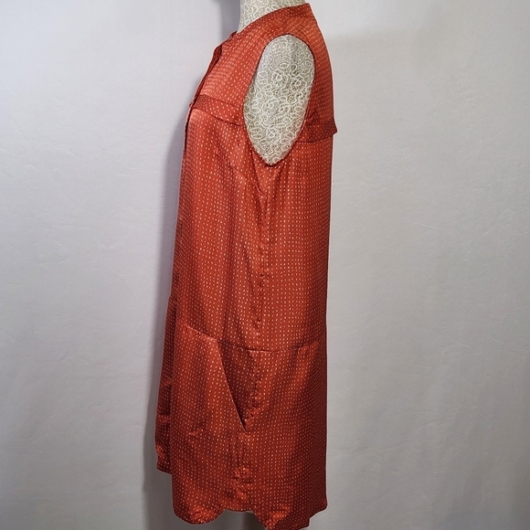 Fossil Women's 100% Silk Orange Ditzy Print Button Down Pockets Shift Dress SZ 4 - Picture 9 of 14